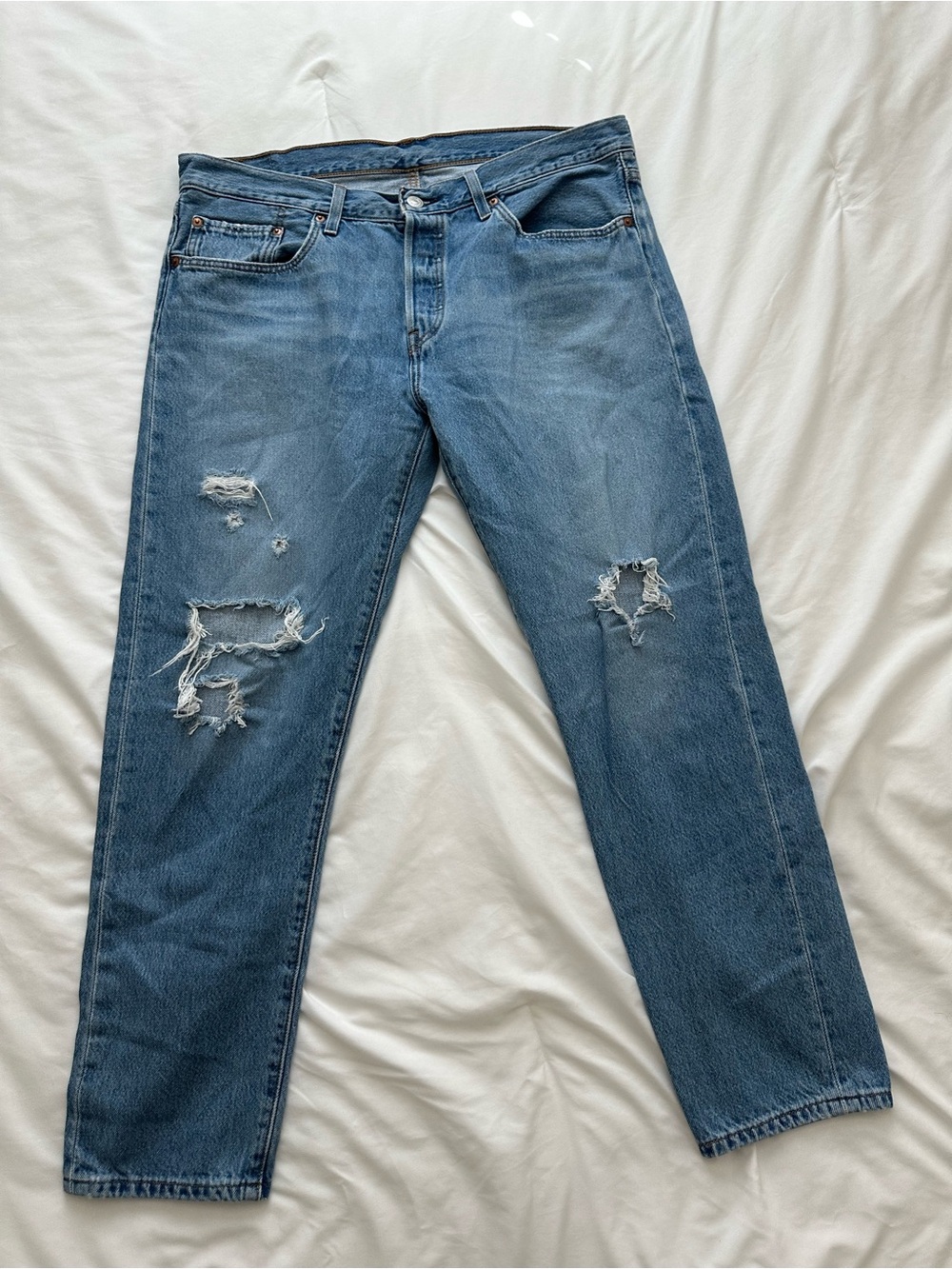 Levi's 501 Distressed Light Blue Relaxed Jeans